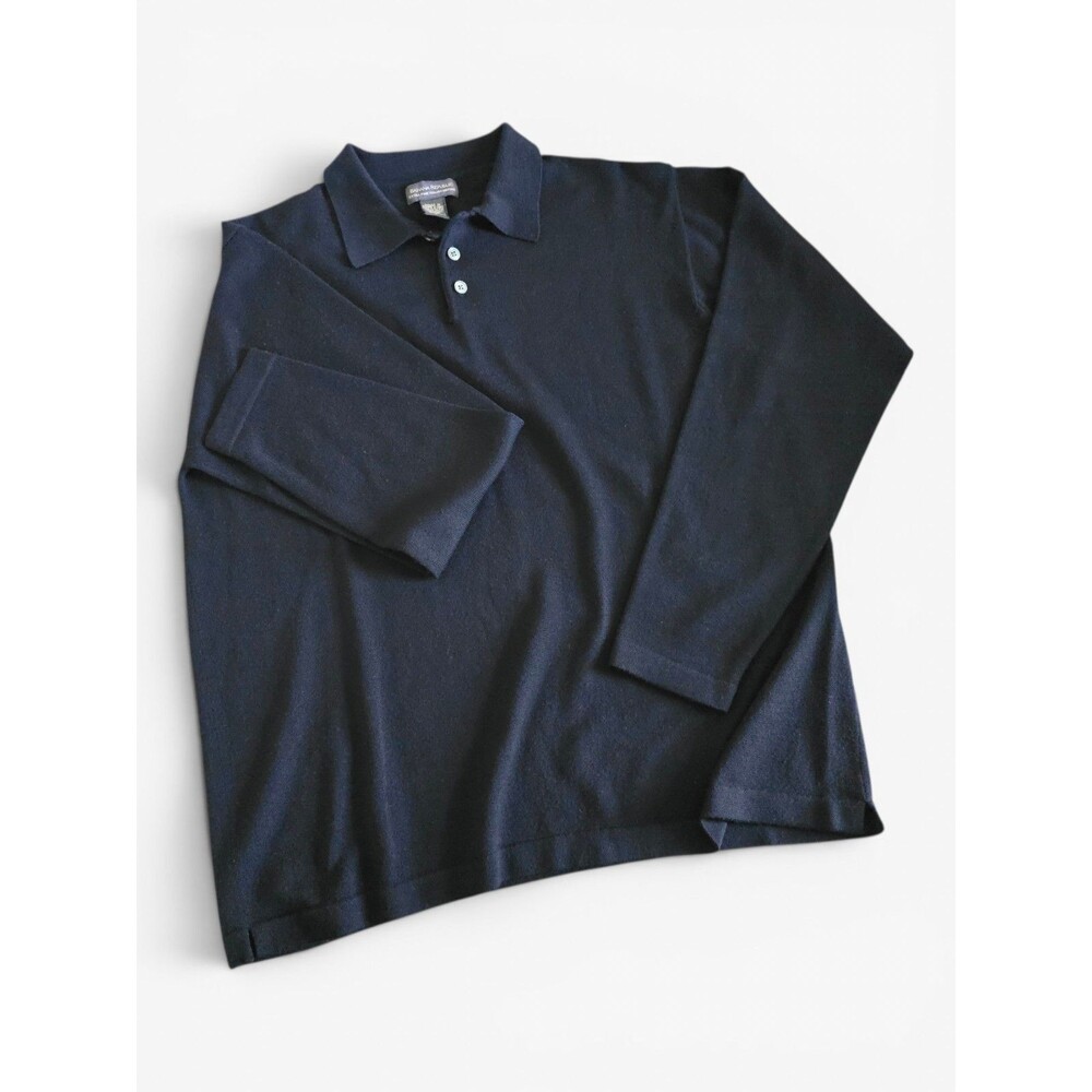 Banana Republic Extra Fine Italian Merino Wool Knit Polo Sweater Mens L Black Y2